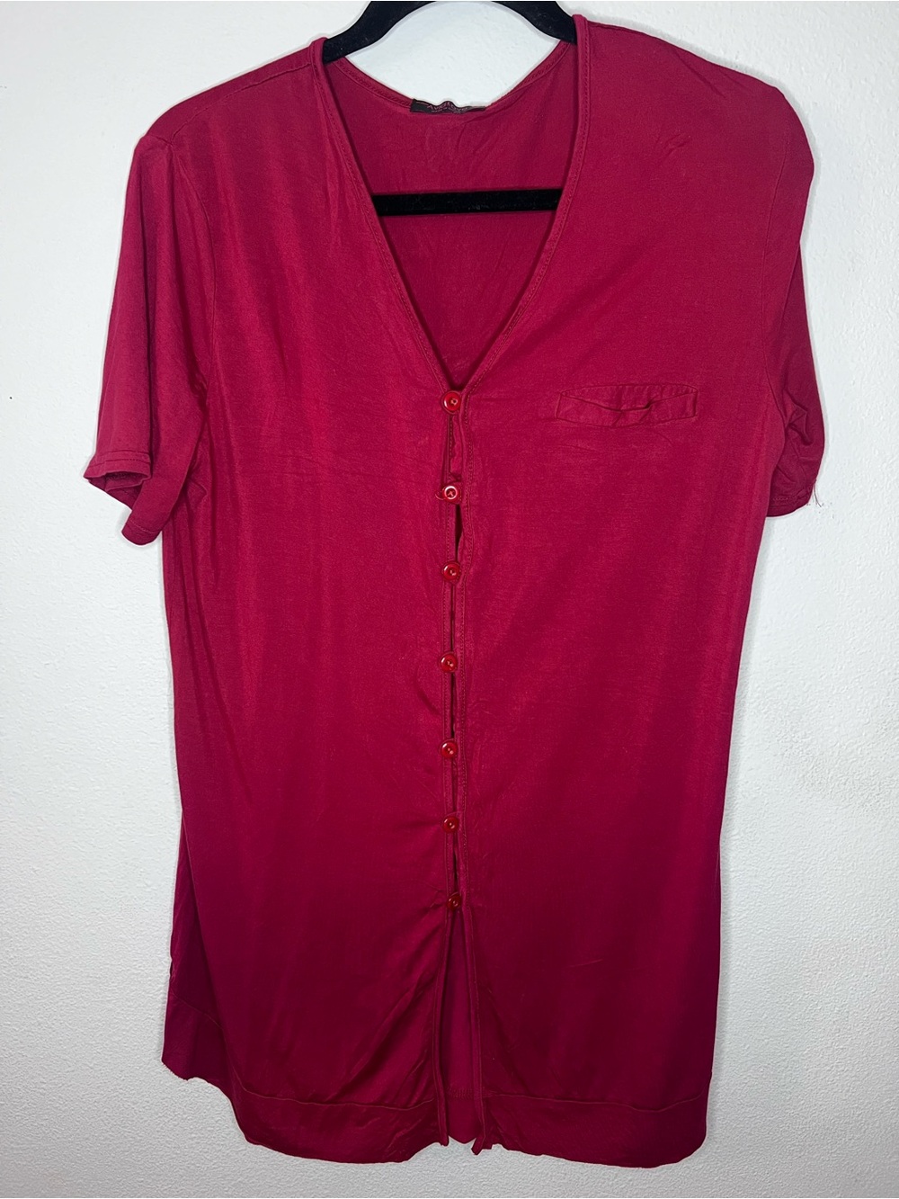 Button-Front V-Neck Blouse in Deep Rose-107
